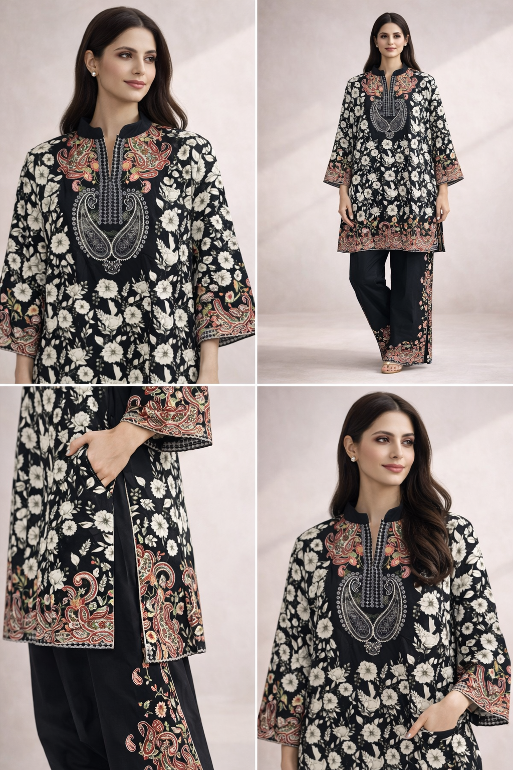 Midnight Bloom Printed Kurta Set | The Sash