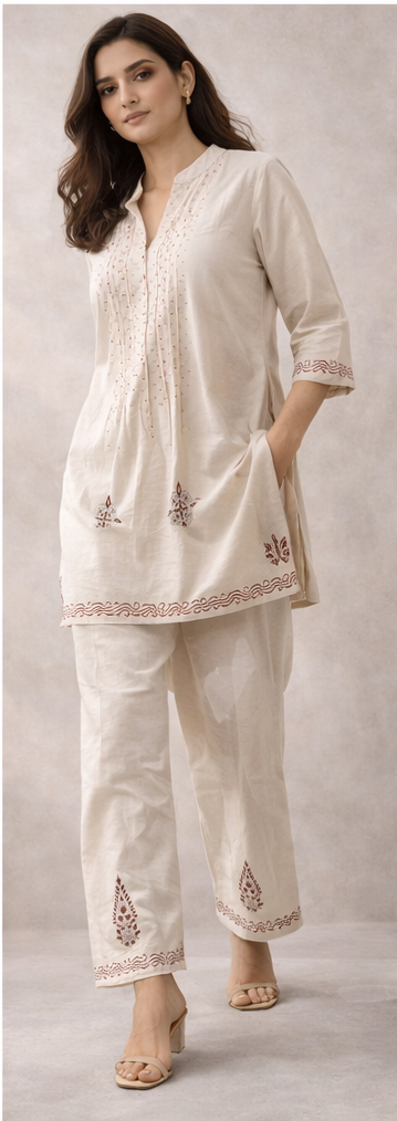 Ivory Grace Hand-Embroidered Kurta Pant Set | The Sash – Effortless Elegance
