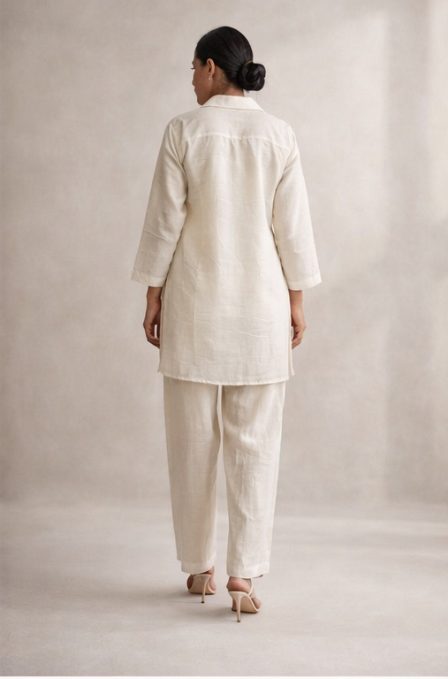 Ivory Bloom Linen Tunic Set – Hand-Illustrated Floral Co-Ord