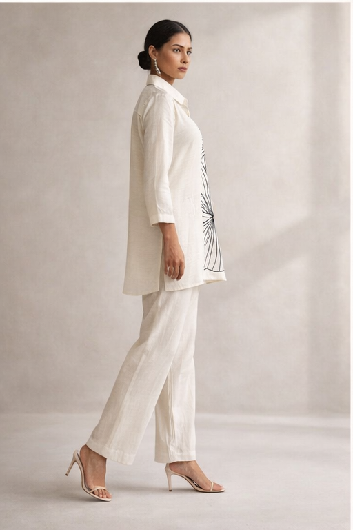 Ivory Bloom Linen Tunic Set – Hand-Illustrated Floral Co-Ord