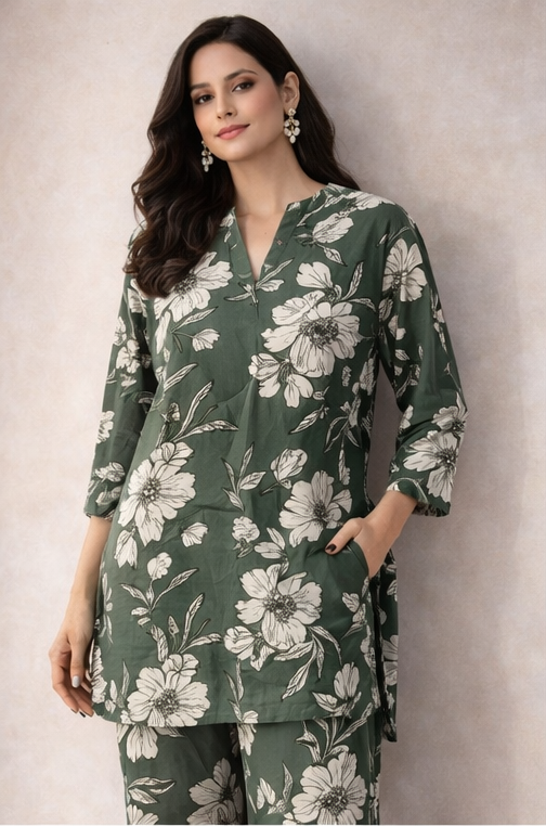 Emerald Garden Floral Co-Ord Set – Effortless Elegance by The Sash