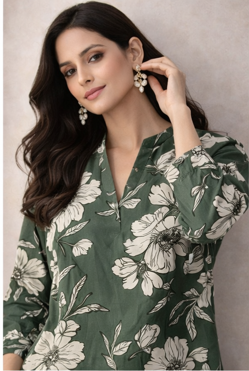 Emerald Garden Floral Co-Ord Set – Effortless Elegance by The Sash