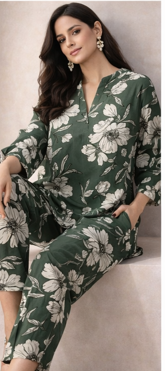 Emerald Garden Floral Co-Ord Set – Effortless Elegance by The Sash