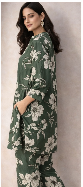 Emerald Garden Floral Co-Ord Set – Effortless Elegance by The Sash