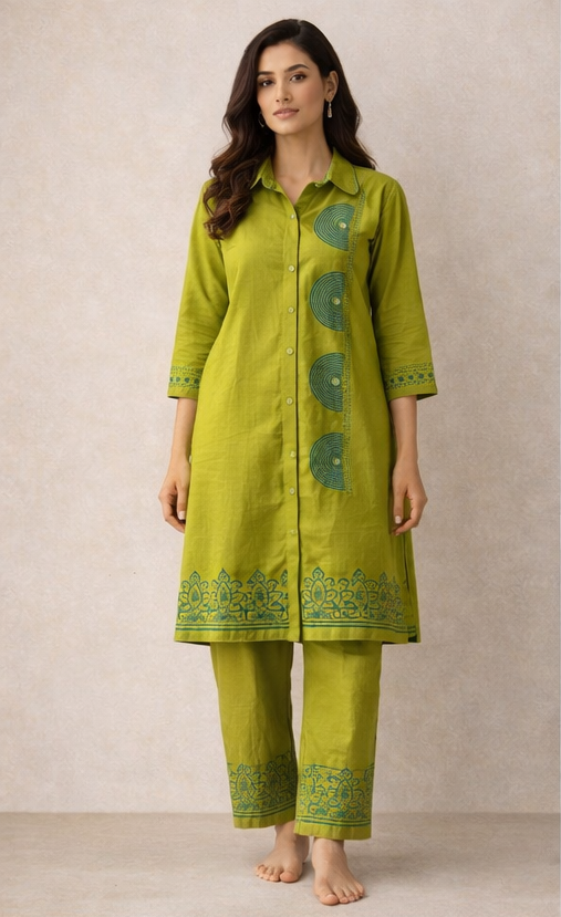 Lime Grove Embroidered Kurta Set – Contemporary Handcrafted Elegance by The Sash