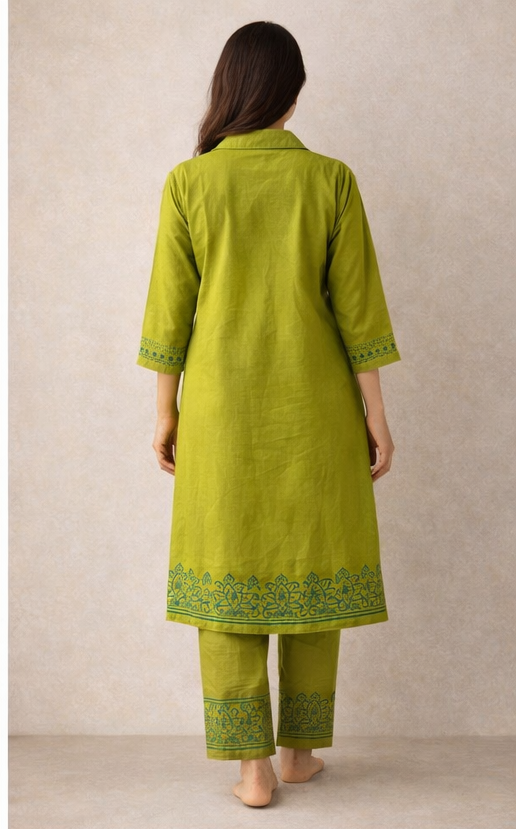 Lime Grove Embroidered Kurta Set – Contemporary Handcrafted Elegance by The Sash