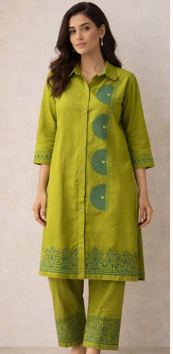 Lime Grove Embroidered Kurta Set – Contemporary Handcrafted Elegance by The Sash