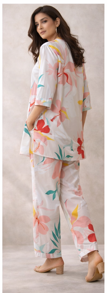 Blush Tropic Floral Co-Ord Set – Soft Pastel Elegance by The Sash