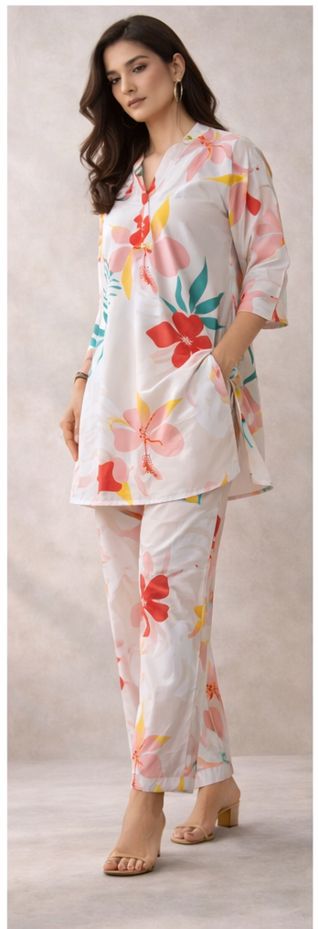 Blush Tropic Floral Co-Ord Set – Soft Pastel Elegance by The Sash