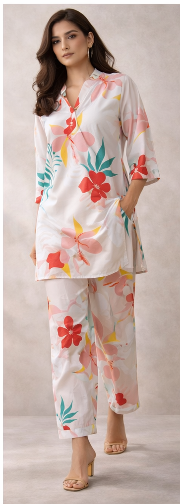 Blush Tropic Floral Co-Ord Set – Soft Pastel Elegance by The Sash