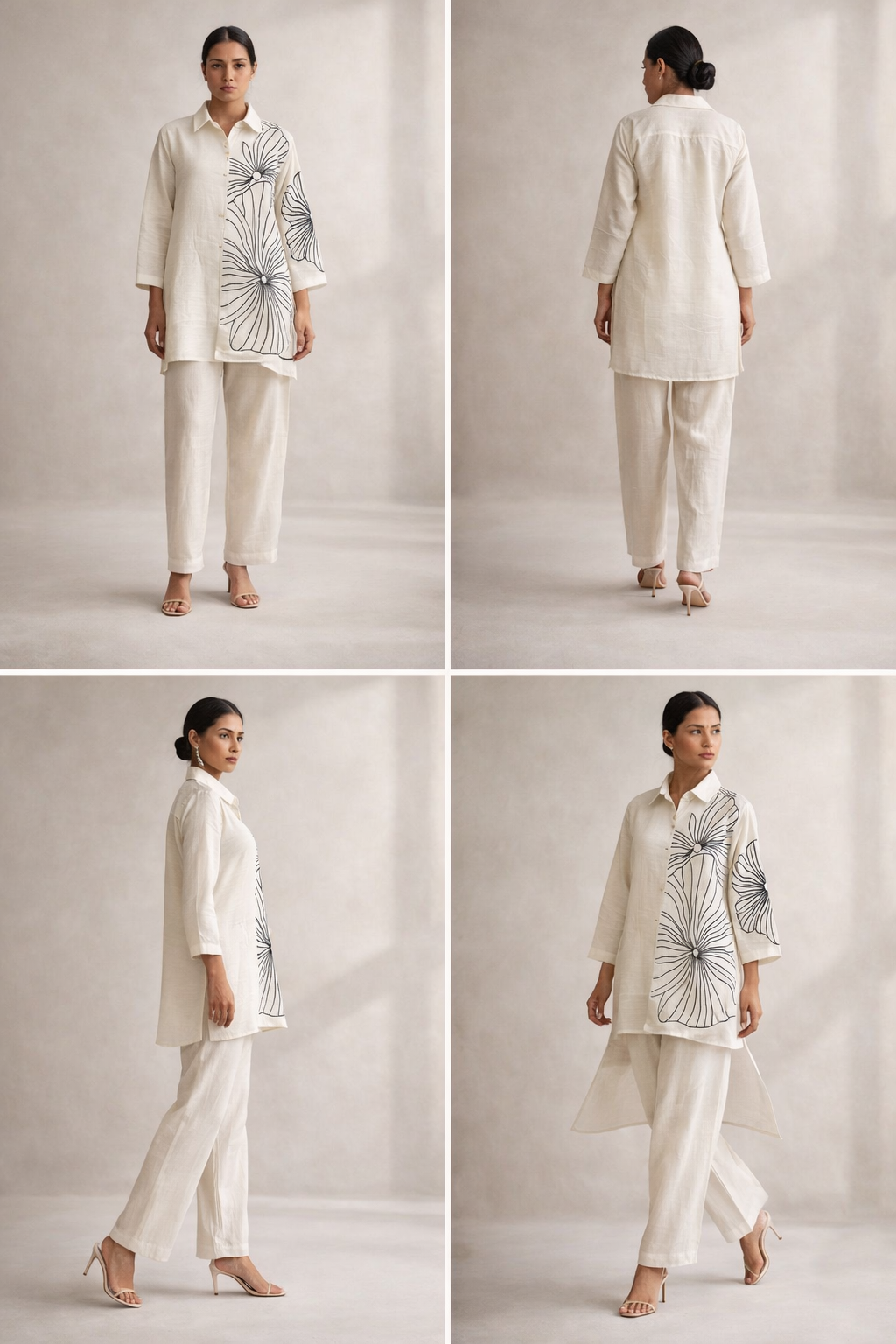 Ivory Bloom Linen Tunic Set – Hand-Illustrated Floral Co-Ord