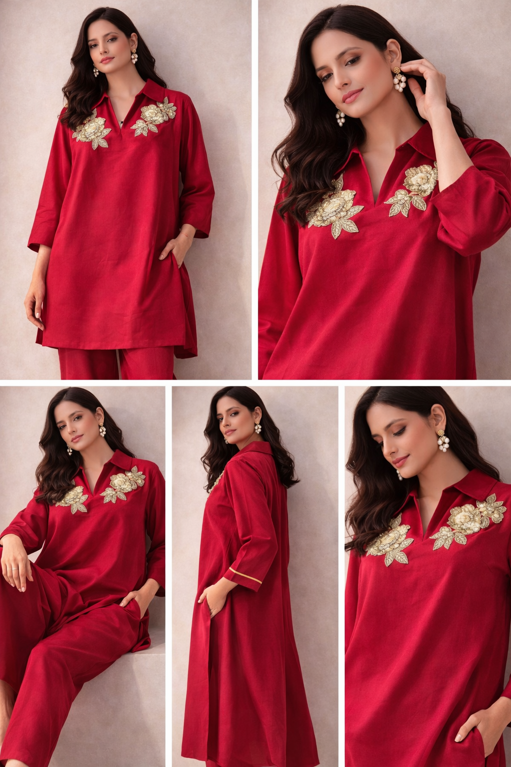 Ruby Bloom Embroidered Kurta Set | The Sash