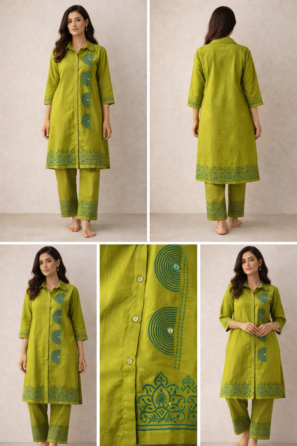 Lime Grove Embroidered Kurta Set – Contemporary Handcrafted Elegance by The Sash