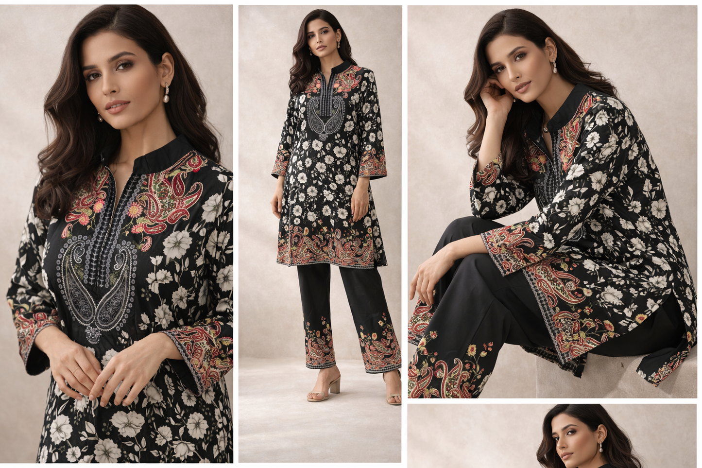 Midnight Bloom Printed Kurta Set | The Sash