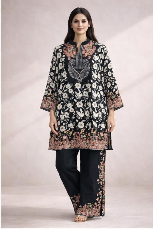 Midnight Bloom Printed Kurta Set | The Sash