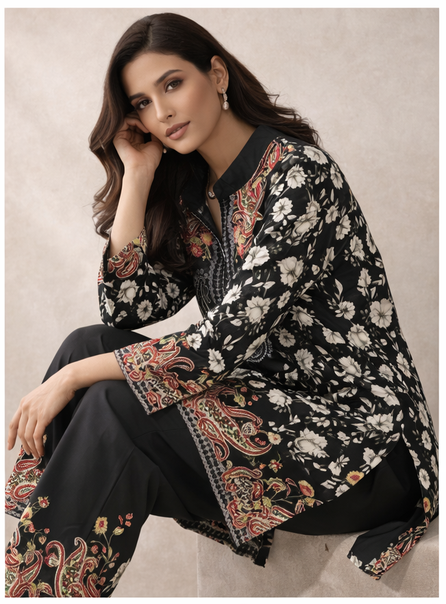 Midnight Bloom Printed Kurta Set | The Sash