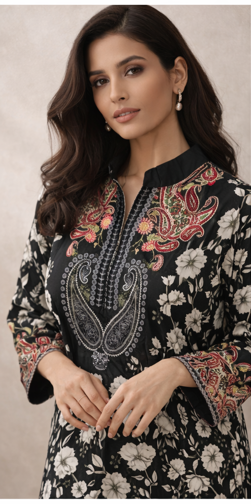 Midnight Bloom Printed Kurta Set | The Sash