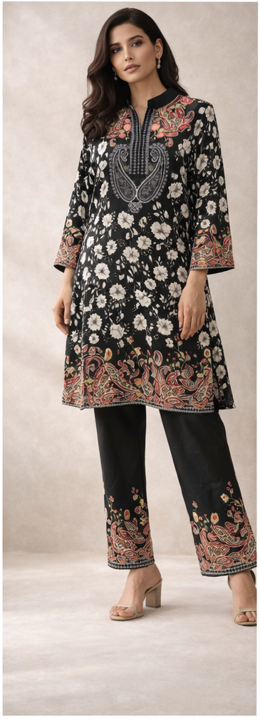Midnight Bloom Printed Kurta Set | The Sash
