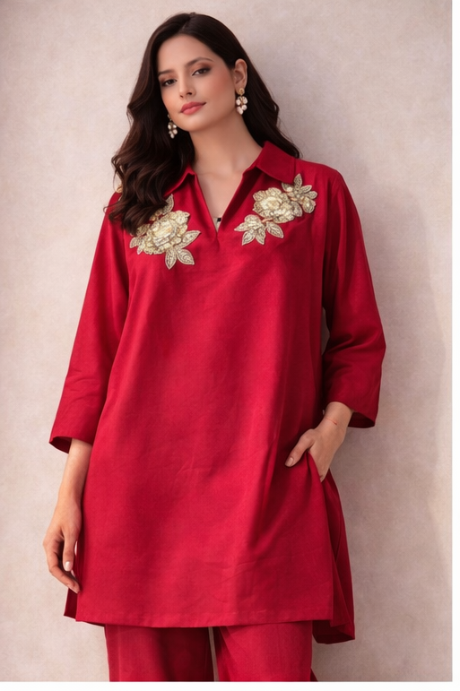 Ruby Bloom Embroidered Kurta Set | The Sash