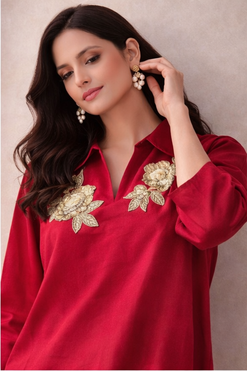 Ruby Bloom Embroidered Kurta Set | The Sash
