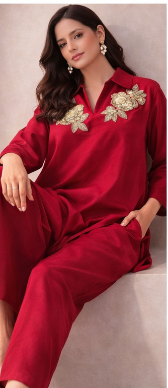 Ruby Bloom Embroidered Kurta Set | The Sash