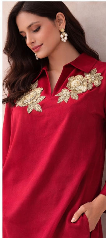 Ruby Bloom Embroidered Kurta Set | The Sash