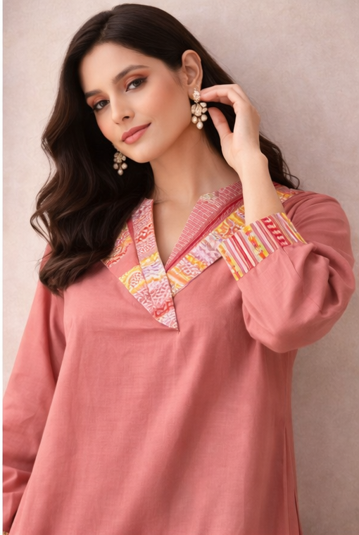Rosewood Pink Floral Embroidered Kurta Co-Ord Set | Handcrafted Modern Heritage