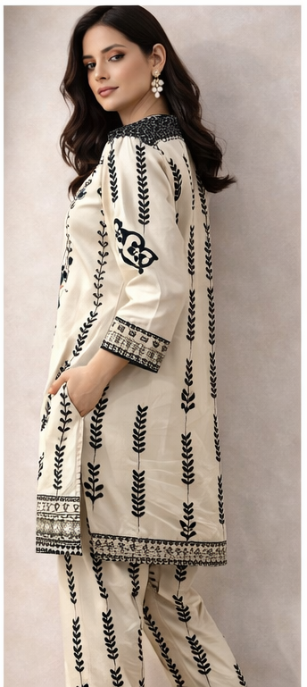 Ivory Handcrafted Tribal Motif Kurta Co-Ord Set | Modern Indo-Western Elegance