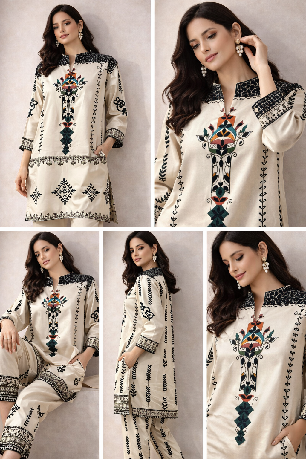 Ivory Handcrafted Tribal Motif Kurta Co-Ord Set | Modern Indo-Western Elegance