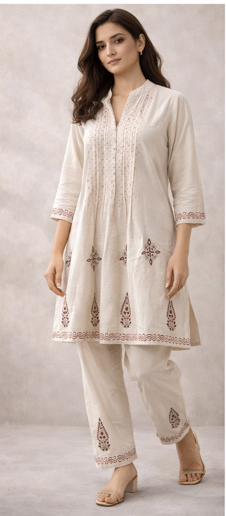 Ivory Grace Hand-Embroidered Kurta Pant Set | The Sash – Effortless Elegance