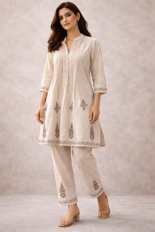 Ivory Grace Hand-Embroidered Kurta Pant Set | The Sash – Effortless Elegance
