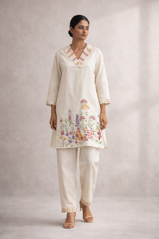 Ivory Wildflower Kurta Set — A Handcrafted Ode to Modern Heritage